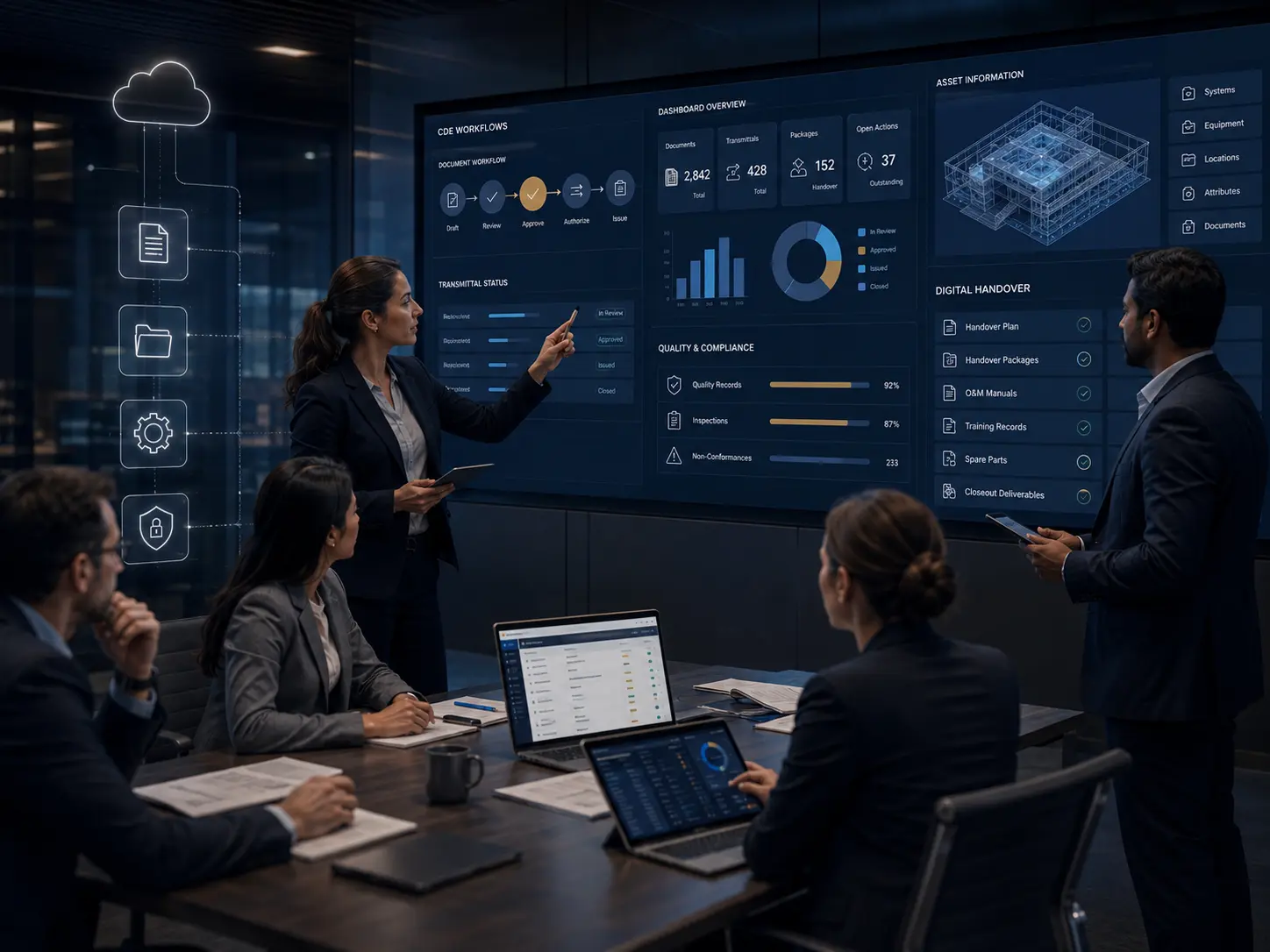 Common Data Environment dashboards and digital handover readiness tracking